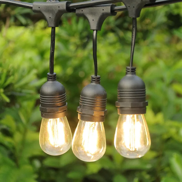 Solar Patio light string Holiday Garden Wedding Decor Outdoor S14 Edison Bulb festoon string 48ft LED Cafe Festoon String Light