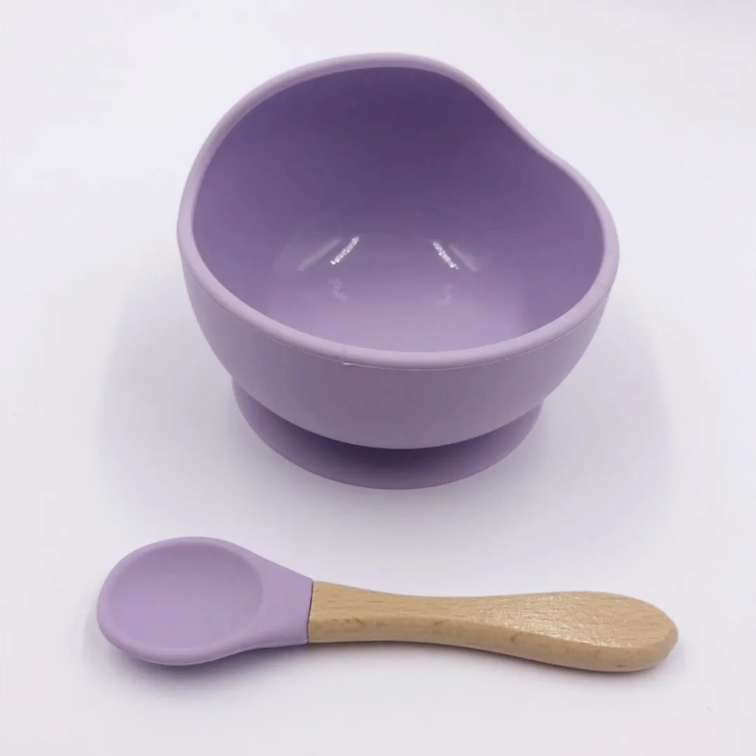 0705 Baby silicone food supplement bowl dinner plate easy to clean non-slip anti-fall bowl spoon set
