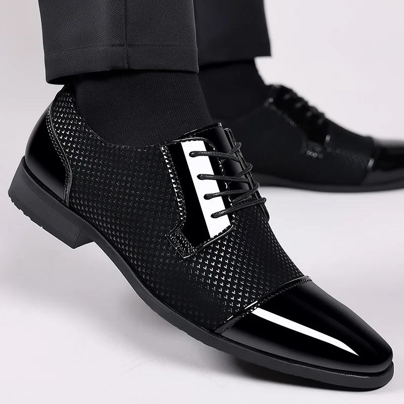 Leather Shoes For Men Business Attire Casual Breathable Black Height Increasing Pointed Lace Up British Fashion Mens Shoes