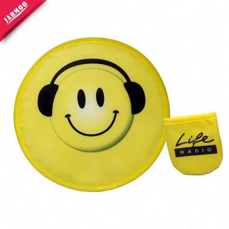 Custom Printed Soft Pet Flying Disc Round Nylon Hand Folding Fan With Pouch Foldable Flying Disc