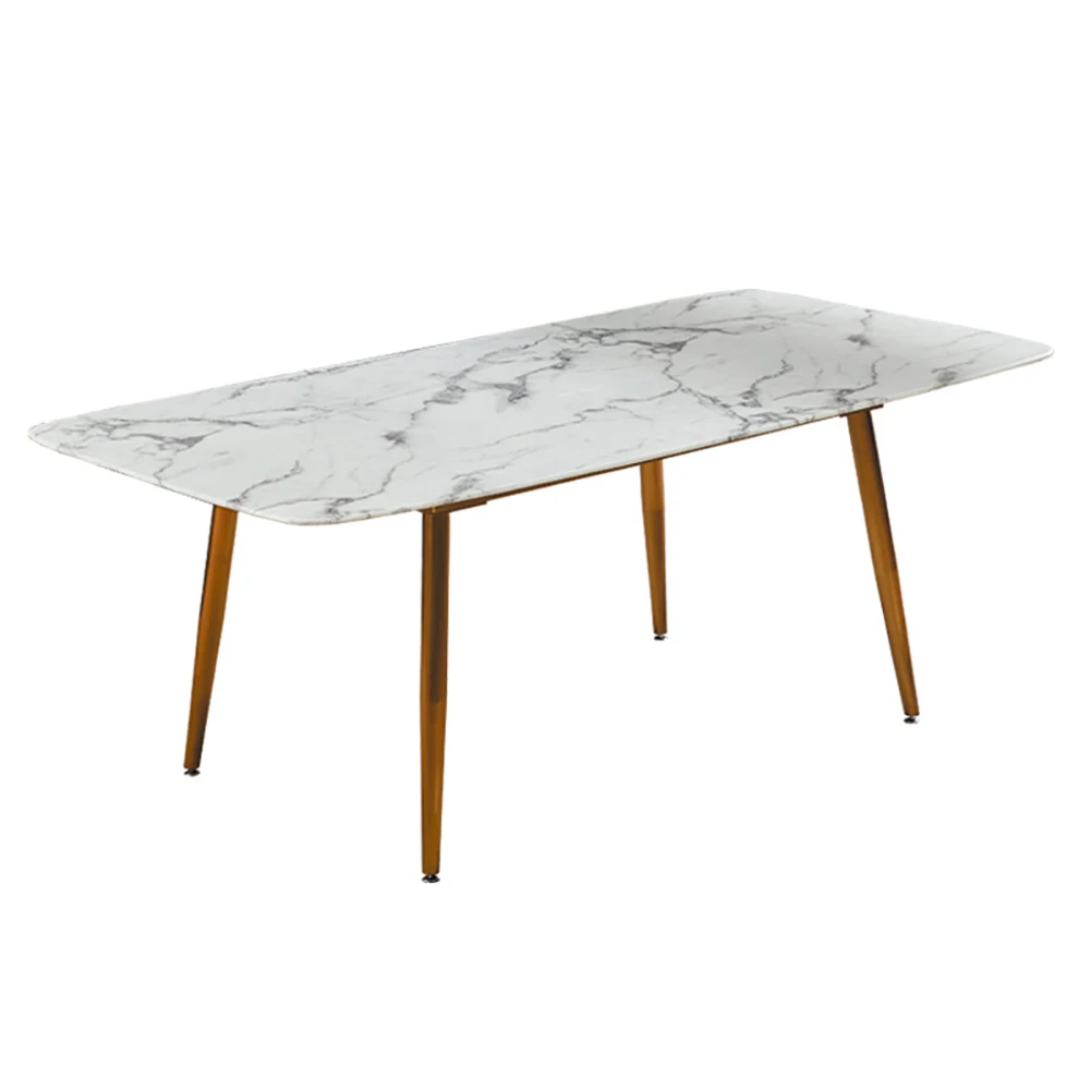 Nordic White Home Classic Room Kitchen Tables Sets With Metal Leg 6 Chairs Luxury Rectangular Modern Dining Table Marble