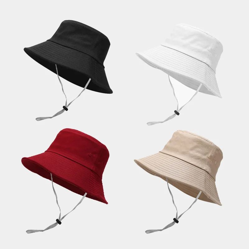 High Quality Custom Logo Windproof Bucket Hats Outdoor Sun Shade Fisherman Cap Portable Safari Wide Brim Bucket Hat with Rope