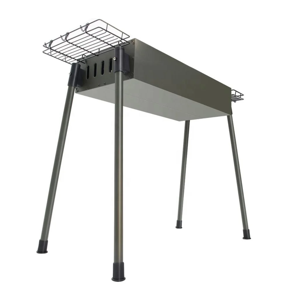 Large Heavy duty Pro 4mm Thick Stainless Steel Portable Charcoal BBQ Grill Collapsible 2-way with Frying Pan Army Green Olive