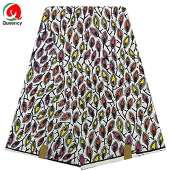 Queency 100%Cotton African Printing Wax Fabric White Real Great Wax Fabric in Ethnic Leaf Patterns