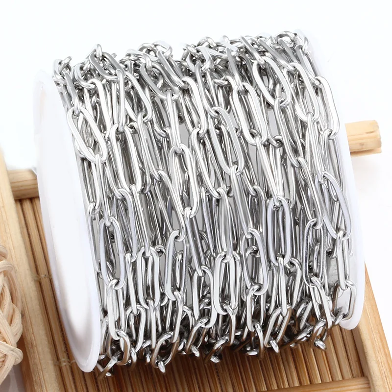 fine jewelry gold plated 4mm stainless steel rectangle paper clip paperclip chain meter on roll spool