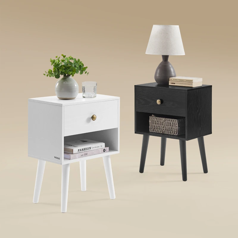 VASAGLE Minimalist White Bedside Table with Drawer small Coffee Table Nightstand for Living Room Bedroom