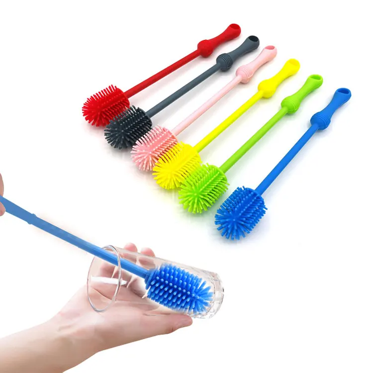 2024 New Portable Multi Functional Silicone Cup Cleaner Baby Water Bottle Cleaning Brush With Lone Hand