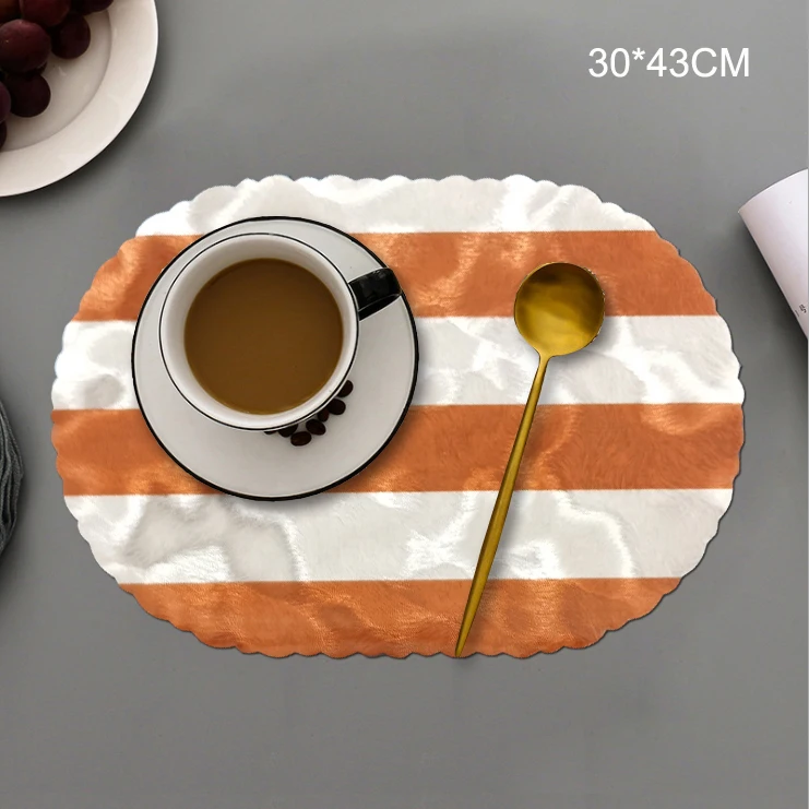 Oval Silver Stamping Stripe Tableware Mat for Home Party