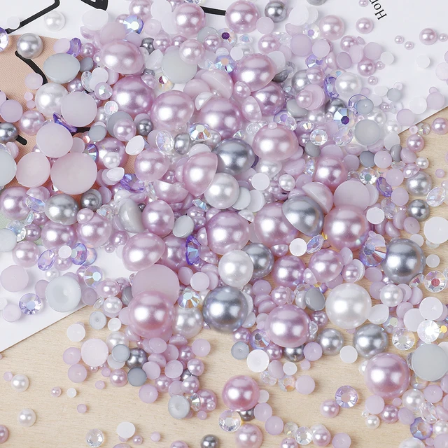 30g Half Round Varies ABS Plastic Beads Resin Flat Back Pearl Rhinestone Mix Resin Rhinestone