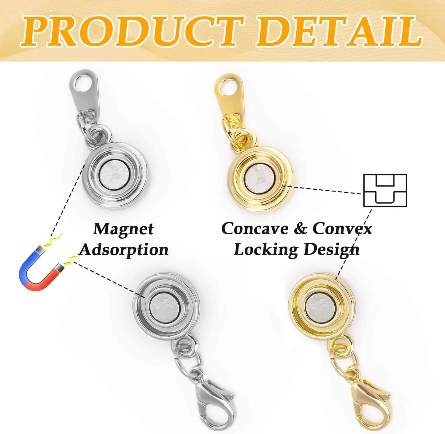Magnetic Necklace Clasps and Closures Locking Magnetic Jewelry Clasps, Magnetic Necklace Extender