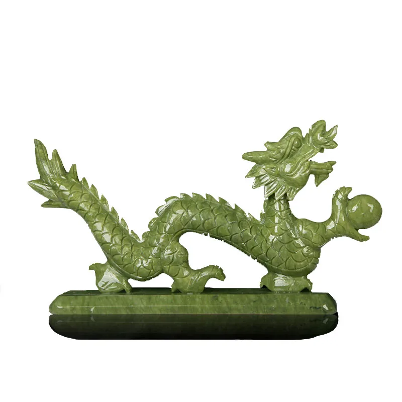 Customized natural green jade fengshui dragon craft