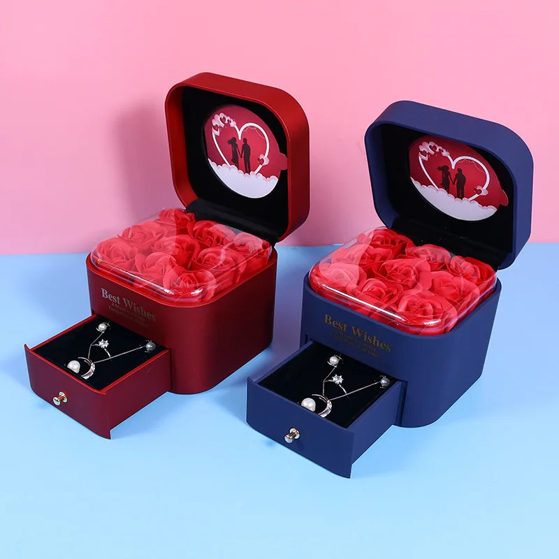 New rose gift Valentine Ring Lipstick Pendant Rose jewelry box in stock