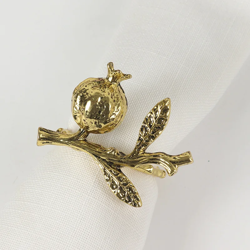 Creative New Hand-Painted Pomegranate Branch Napkin Rings: Alloy Plated Table Decor for Western Restaurants and Hotels