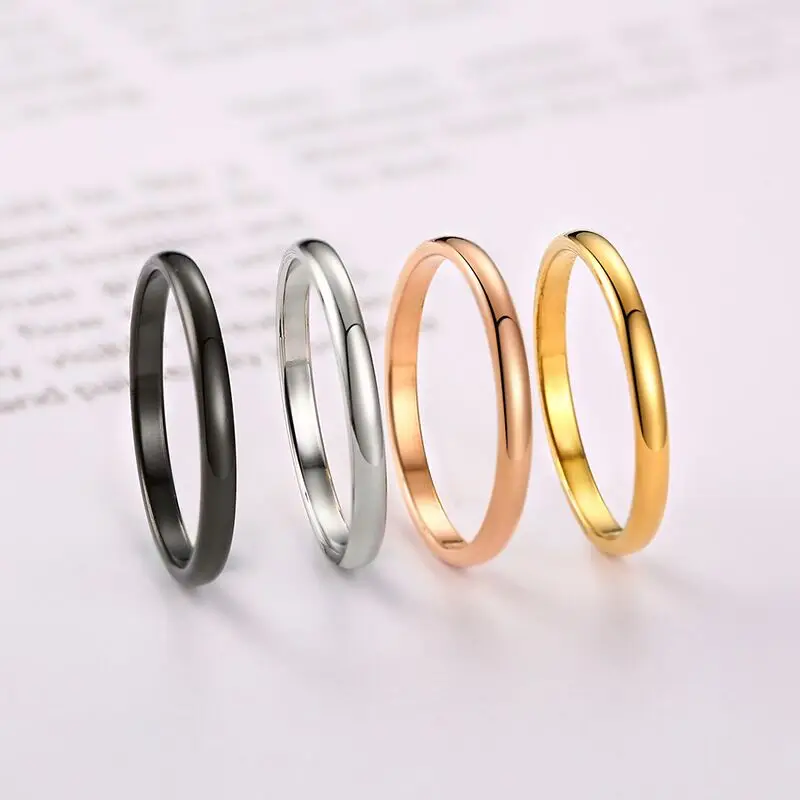 Stainless Steel Thin 2mm Ring for Women Silver Rose Gold Fashion Amazon Daily Simple Delicate Couple Ring Jewelry