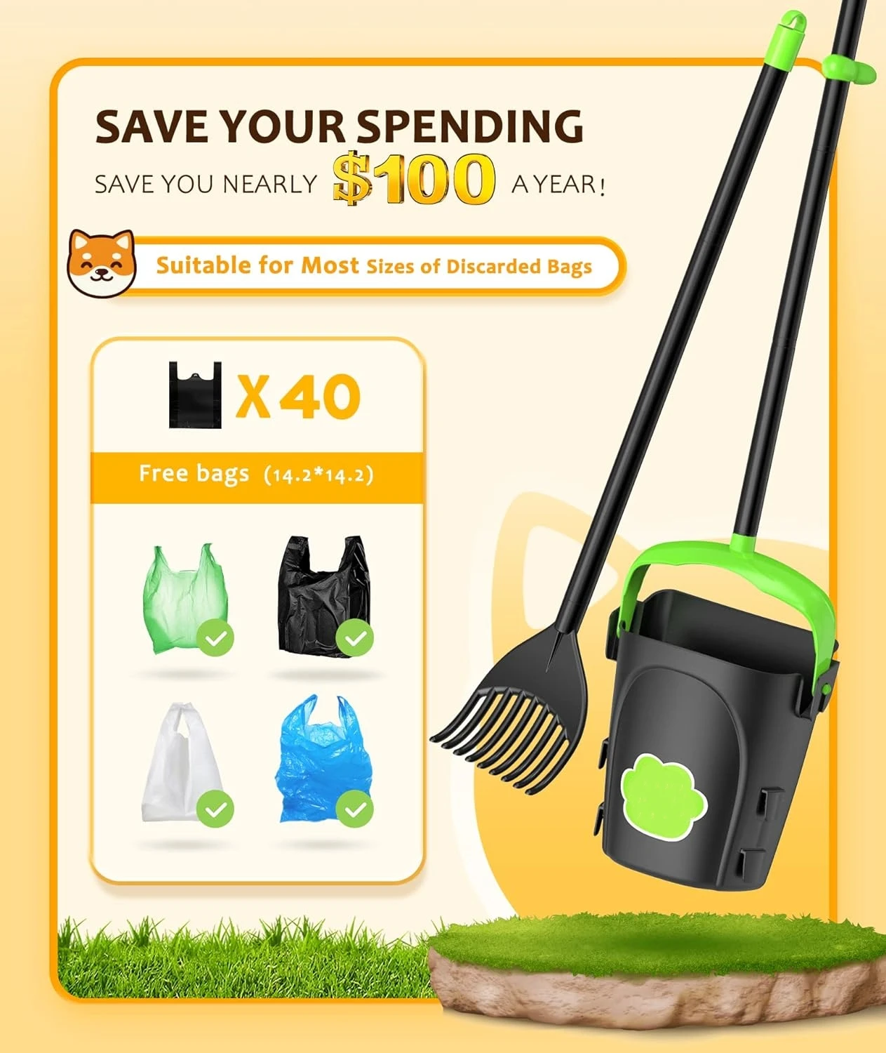 Customized Large Arm & Hammer Pooper Scooper Swivel Bin & Rake Dog With Lid And Handle