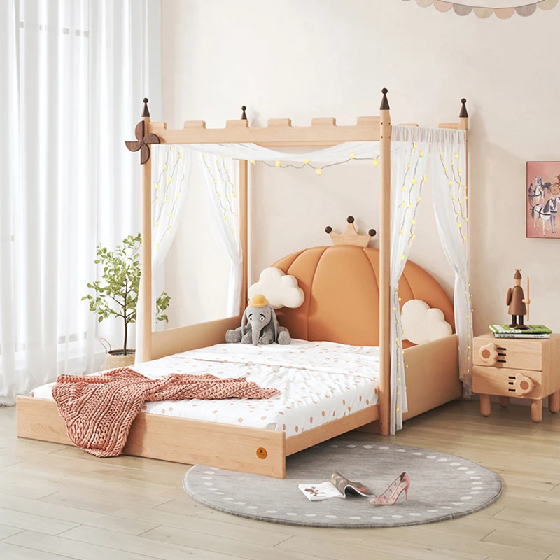 Выдвижная кровать с изображением тыквы и замка, детская кровать из массива дерева