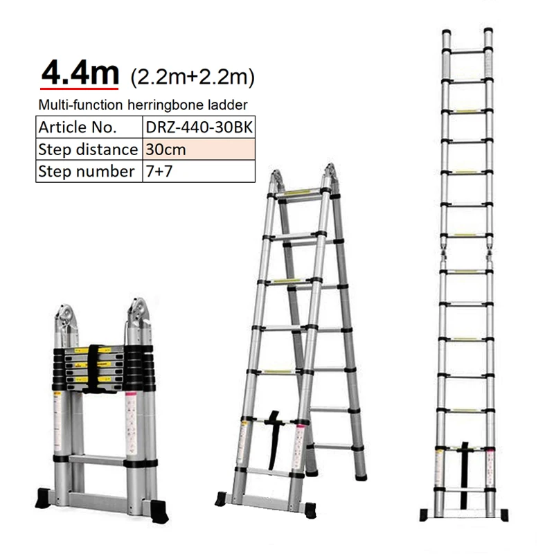 4.4m Double Sided Ladder Foldable Aluminum Telescopic Ladder Multi Use Ladder With Big Joint