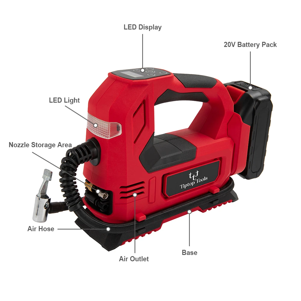 TIPTOP 20V 12V Cordless Tire Inflator Home Car Air Pump Portable 150PSI Electric Air Compressor For Car Tire