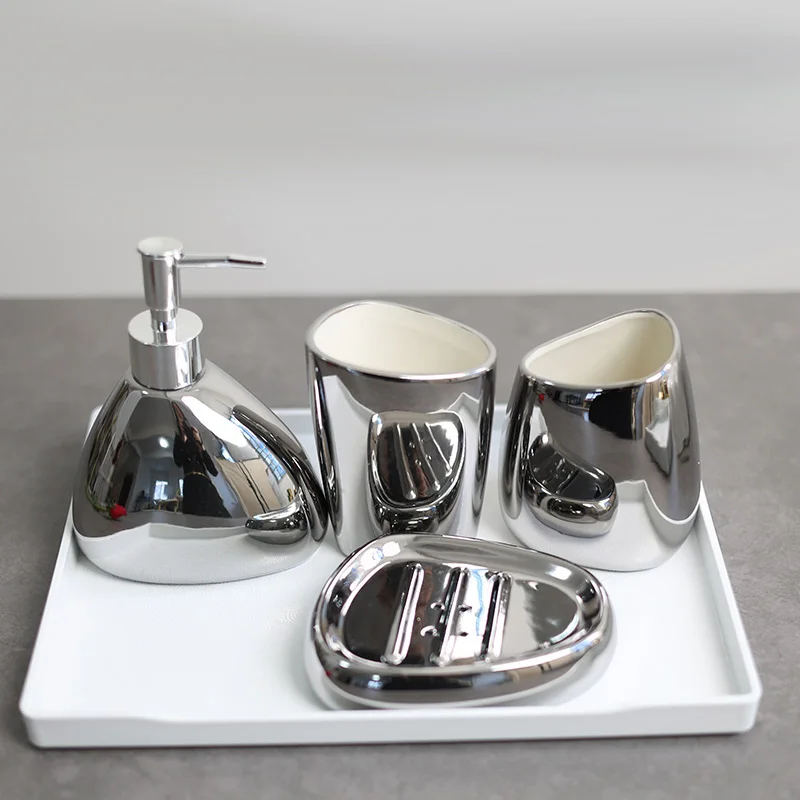 Gold and silver ceramic bathroom four piece wash set