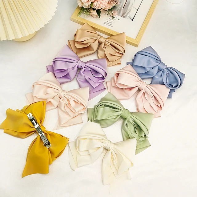 2022 Spring Hair Accessories Headband for Girl Big Bow Hairpin Pure Color Fabric Pleated Hair Pin