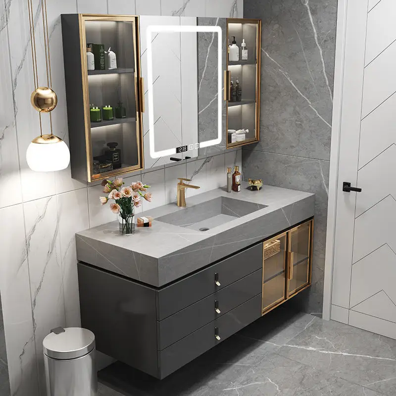 Bathroom cabinet Mirror cabinet Combined rock slab integrated basin Wall-mounted toilet Wash table New washbasin  Bathroom