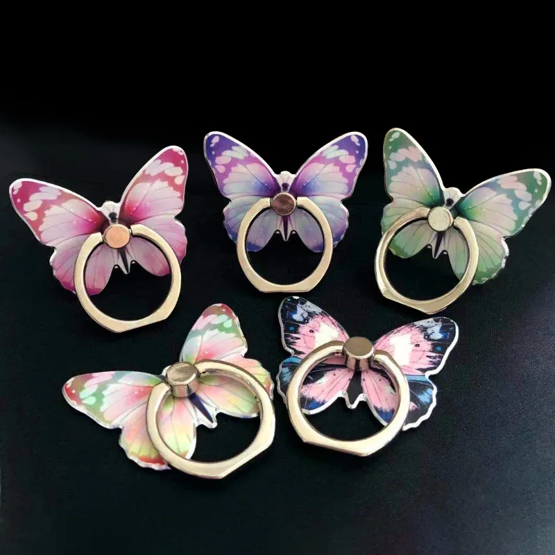 Rotating Metal Universal Acrylic Ring Buckle Mobile Phone Holder Cell-phone Ring Butterfly Wing Phone Grip