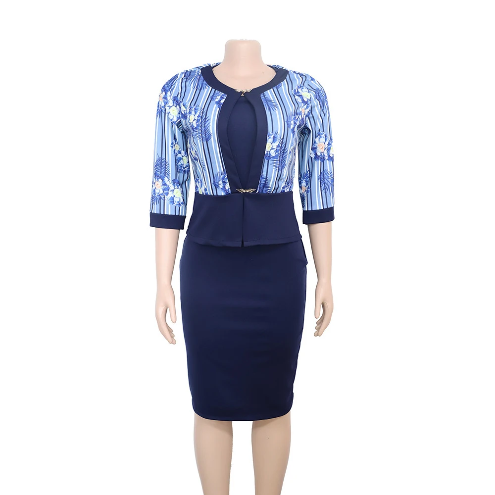 
Pencil Skirt Commute Two Piece Suit Africa Plus Size Print Dress Office Lady Clothing Set 