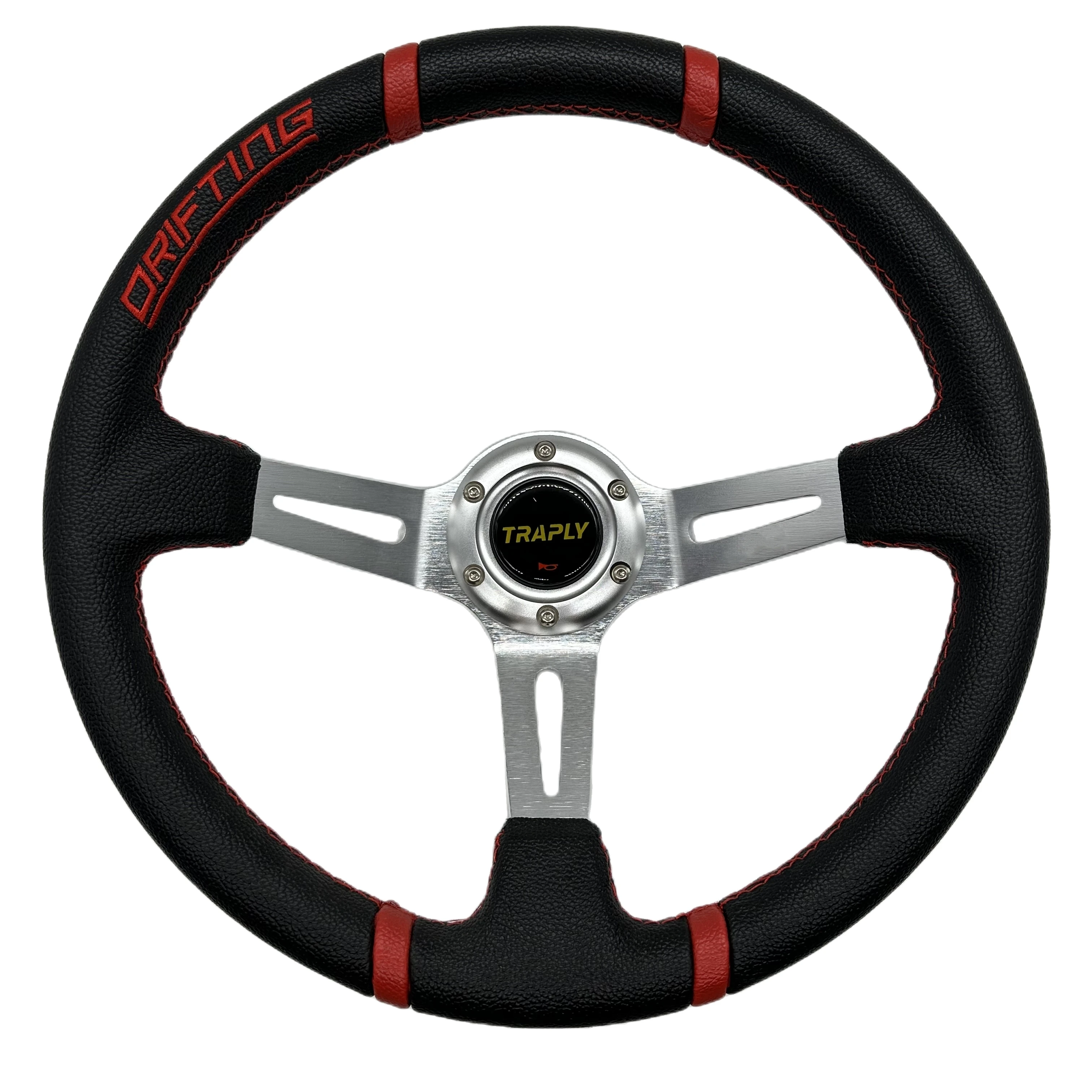 Universal 350 MM Deep Dish 95 MM PVC Leather Sports Racing Steering Wheel With Horn