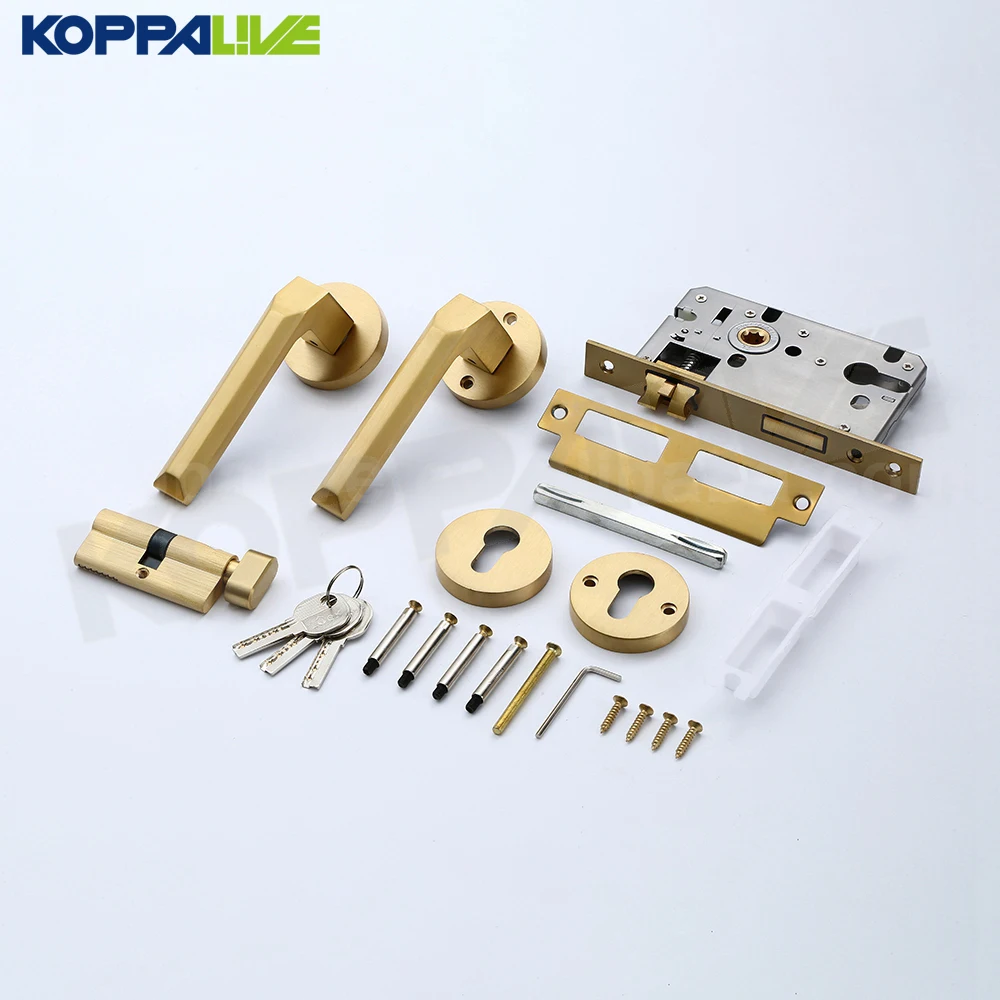 KOPPALIVE Brass Mute Door Lock Set Interior Bedroom Bathroom Safety Entry Wood Door Lever Lock Dummy Handle