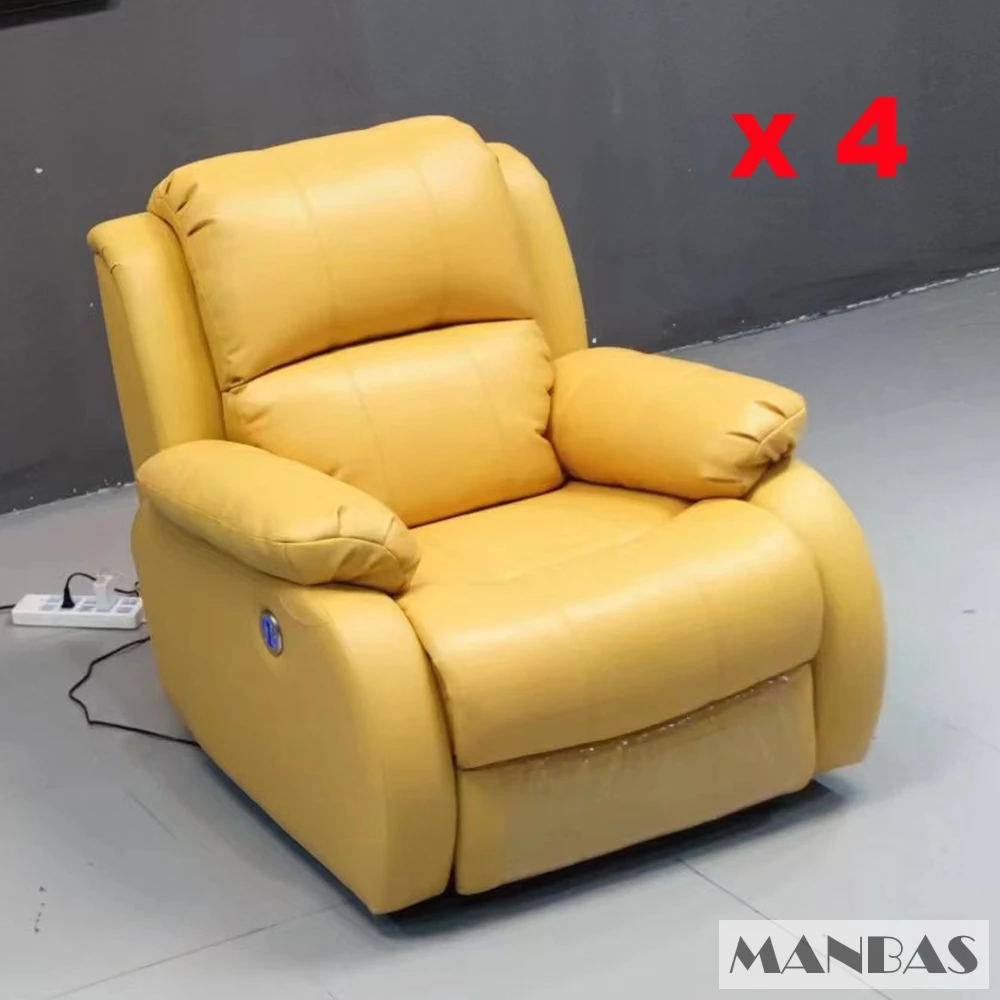 MANBAS 4 Electric Reclining Armchair Genuine Leather Recliner Chair with Power Function Living Room Chair Home Theater Furniture