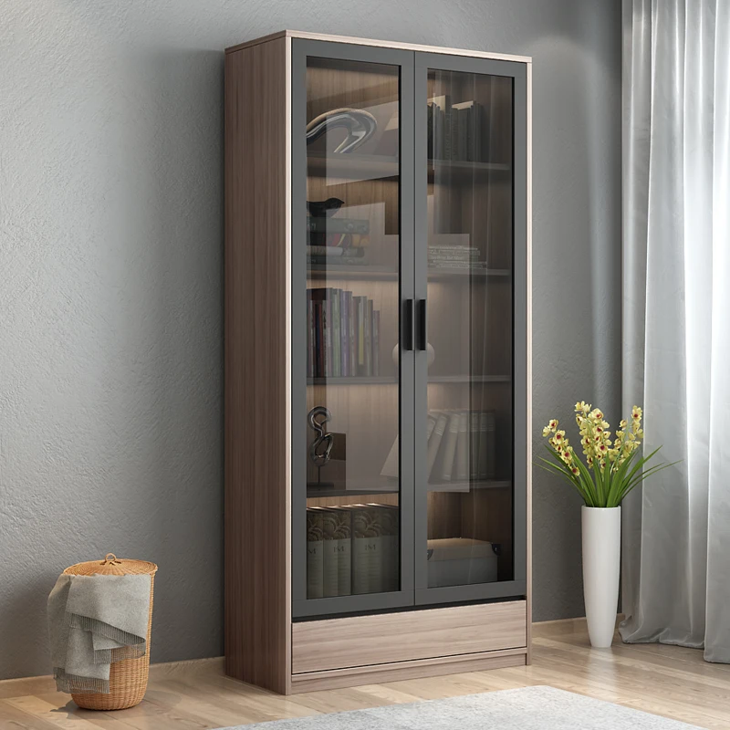 Modern Bookcase with glass Door/ Storage Bookcase with Glass door/customized Wood PANEL Home Furniture