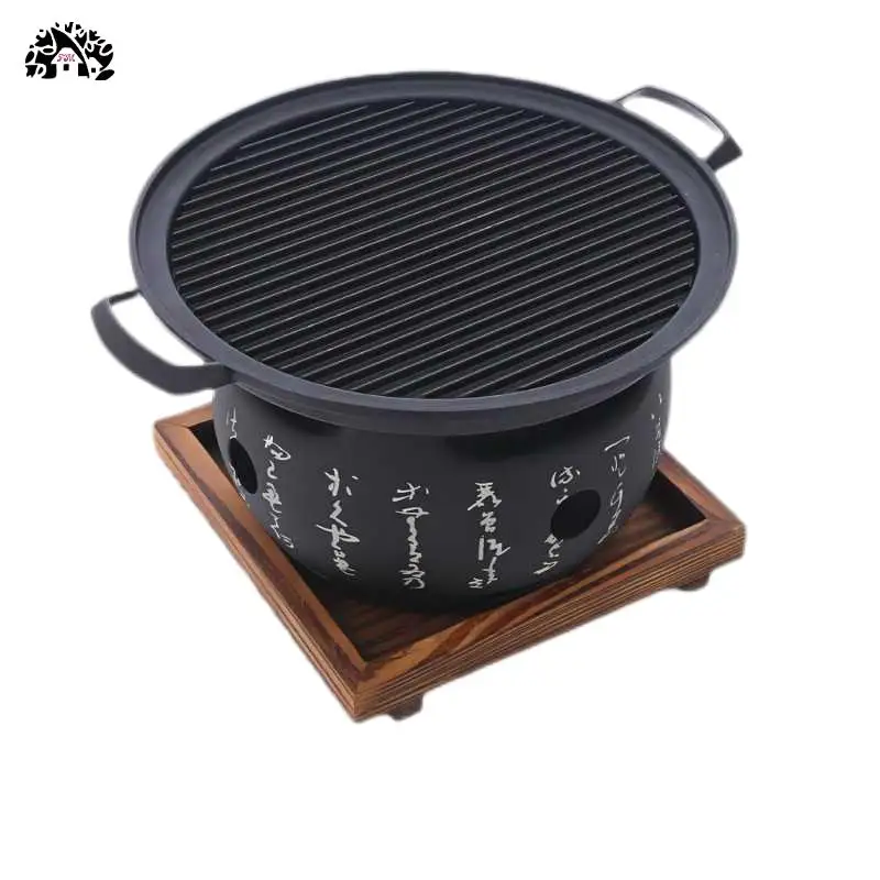 Wholesale Custom Cast Iron Cookware Round BBQ Grill Frying Pan Griddle Plate with Double-sides griddle For Outdoor  Camping
