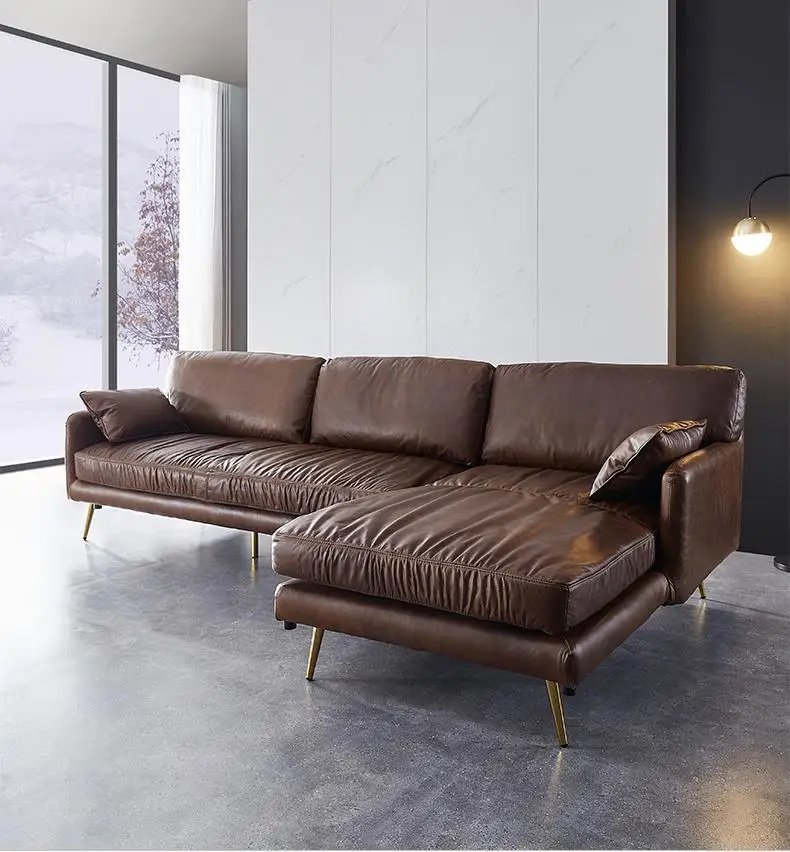 New light luxury L-shaped chaise longue combination full leather office living room oil wax leather sofa factory direct sales