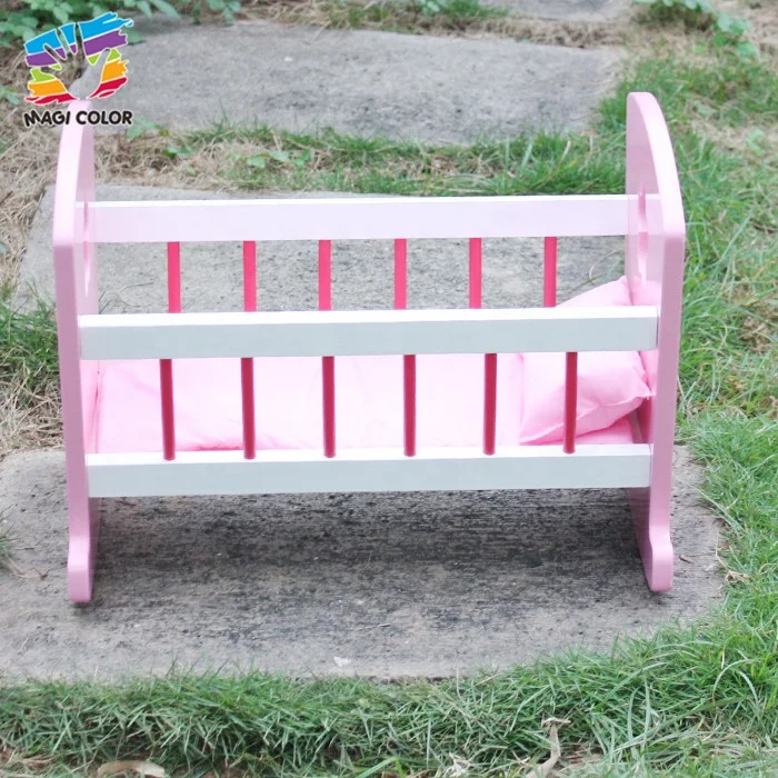 Toy Ready To Ship pink wooden baby doll crib for 18 inch dolls W06B052