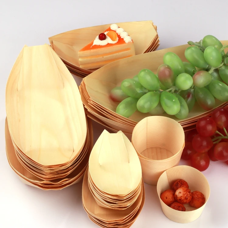 Biodegradable Disposable Wooden Mini Bamboo Sushi  Boat Food Tray For Kitchen