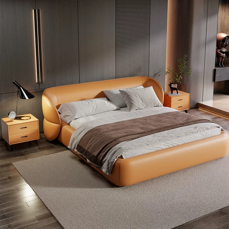Hot selling King Queen Double Size Linen Upholstered Bed Modern Bedroom Furniture Set Teddy Fabric Bed For Villa Apartment