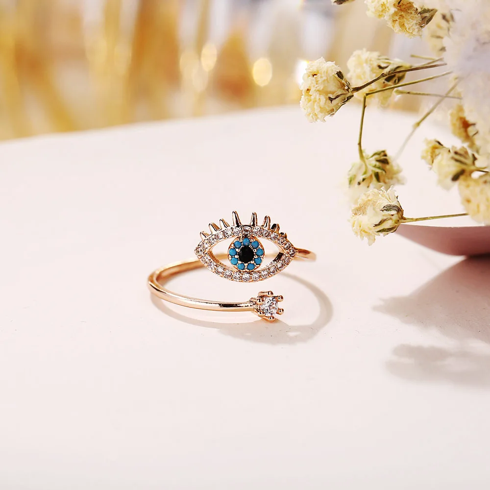 Personalized Blue Crystal Eye Finger Opening Adjustable Zirconia Devil Eye Ring