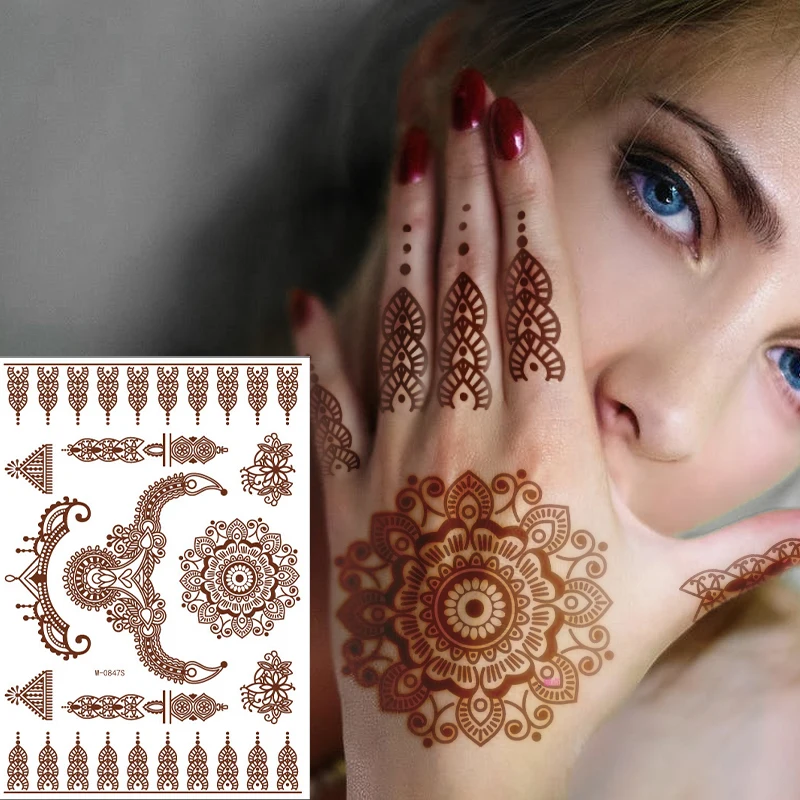 Henna Tattoo Stickers Lace Mehndi Temporary Tattoos for Maverick Women Teens Girls Metallic Tattoo henna sticker stencil