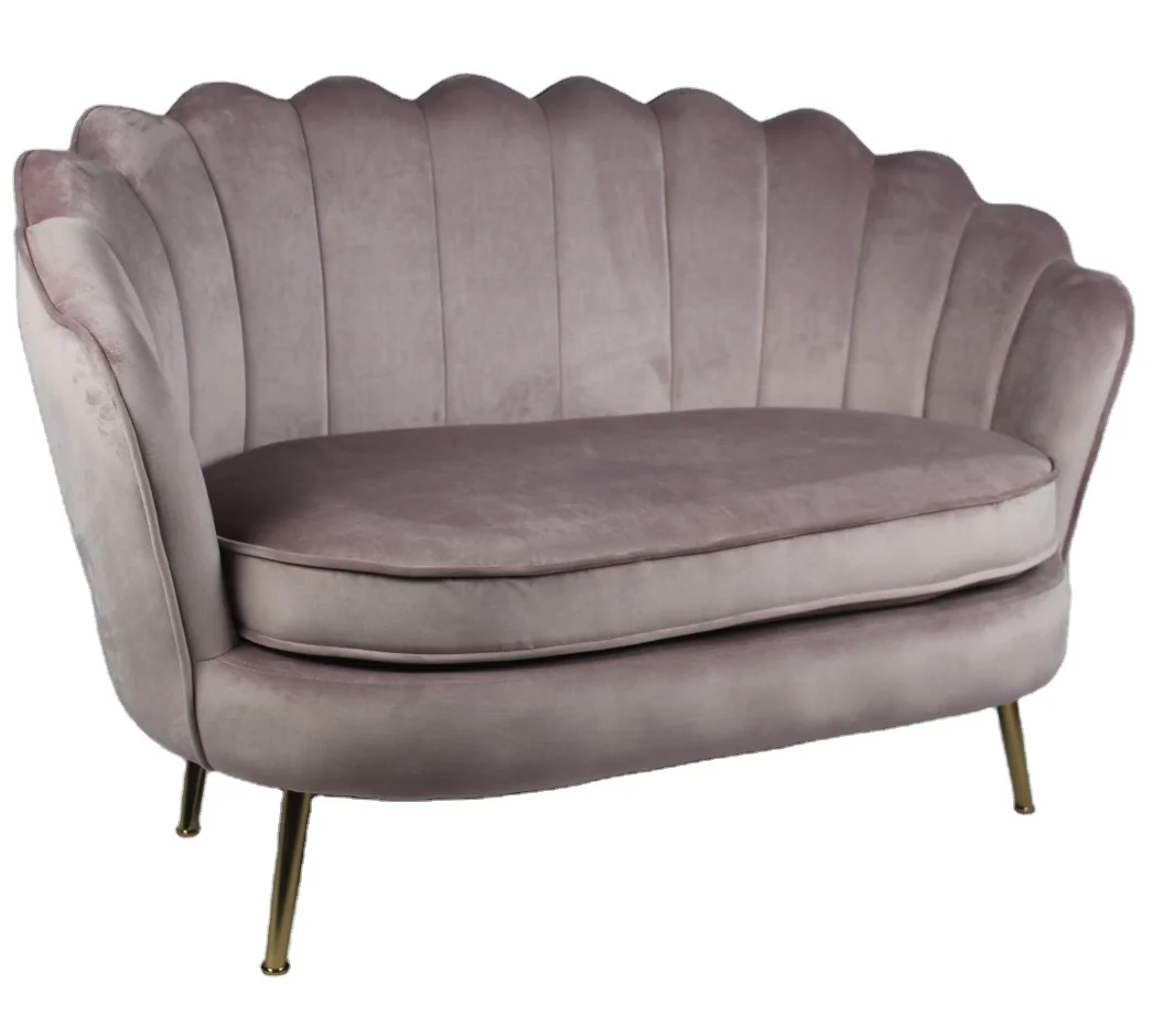 wholesale Luxury Modern Design Upholstered scalloped loveseat Grey Couch divanettoLoveseat Velvet Couch sofa