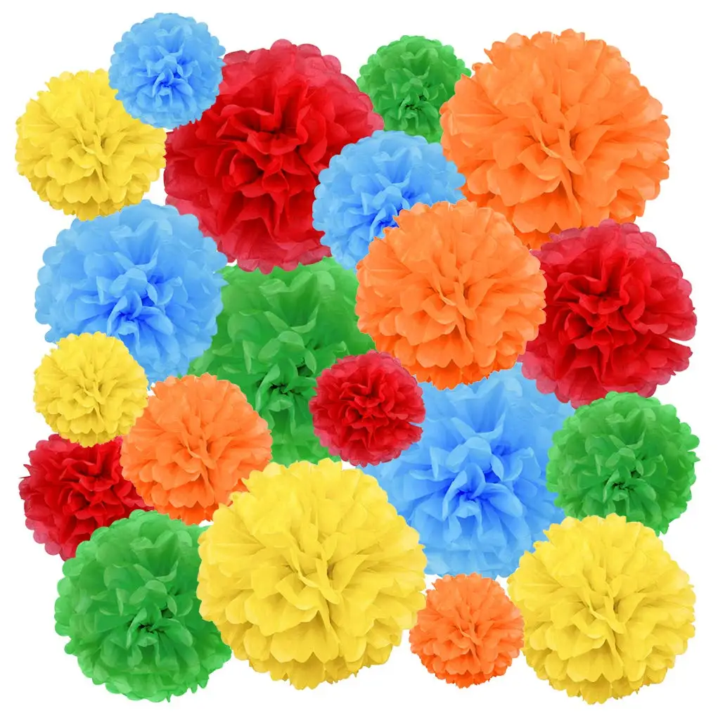 Wholesale Colorful and Various Sizes DIY Craft Hanging Tissue Paper Pom Poms Flower Balls Decoration