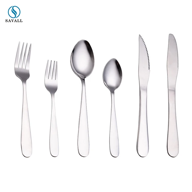 Savall HoReCa Cheap custom new spring silver stainless steel 1012 cutlery set flatware Knife Fork Spoons Dinner Set for hotel