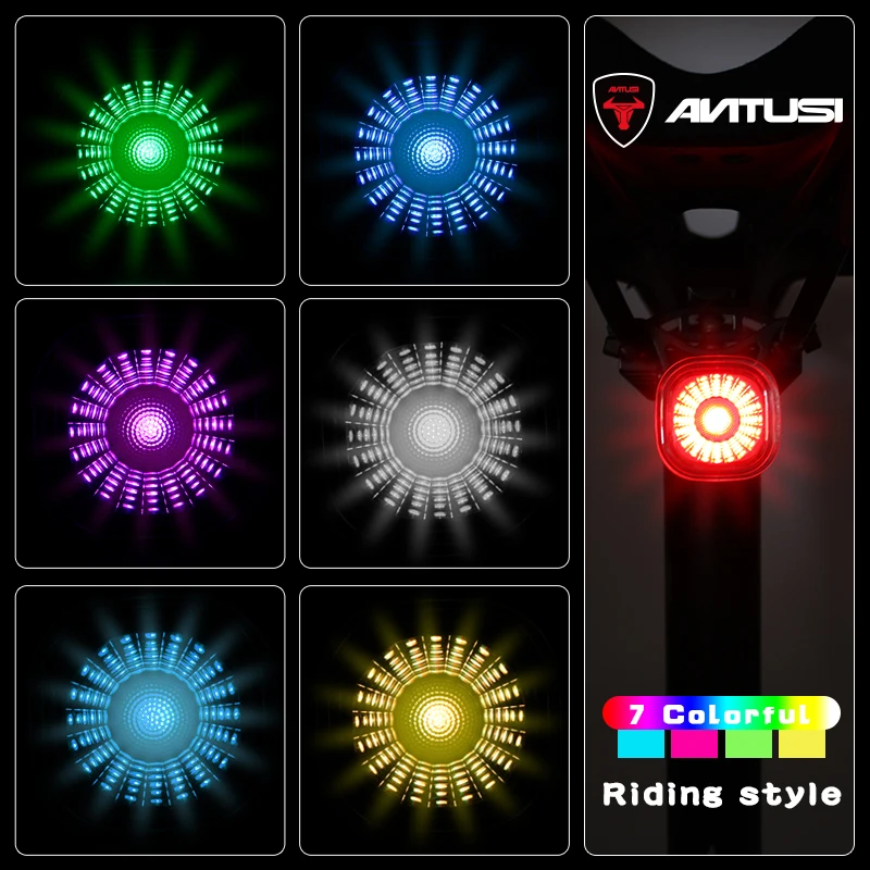 Antusi Q4 New Bike Tail Light 19g Brake Sensor Brightness Perception Bicycle Rear Light IPX6 Waterproof USB Rechargeable