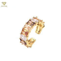 18K gold plated red corundum colorful baguette cz diamond open rings