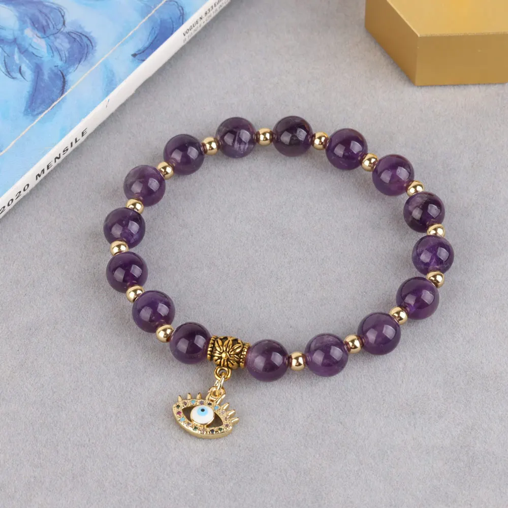 19cm Natural Stone Micro Paved Copper Eye Charms Gift Bracelet