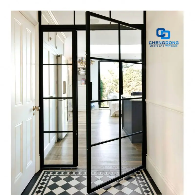 European Standard Interior Main Door Designs Galvanized Steel Made Windows Grill Design  Narrow Modern Iron Frame  French Doors