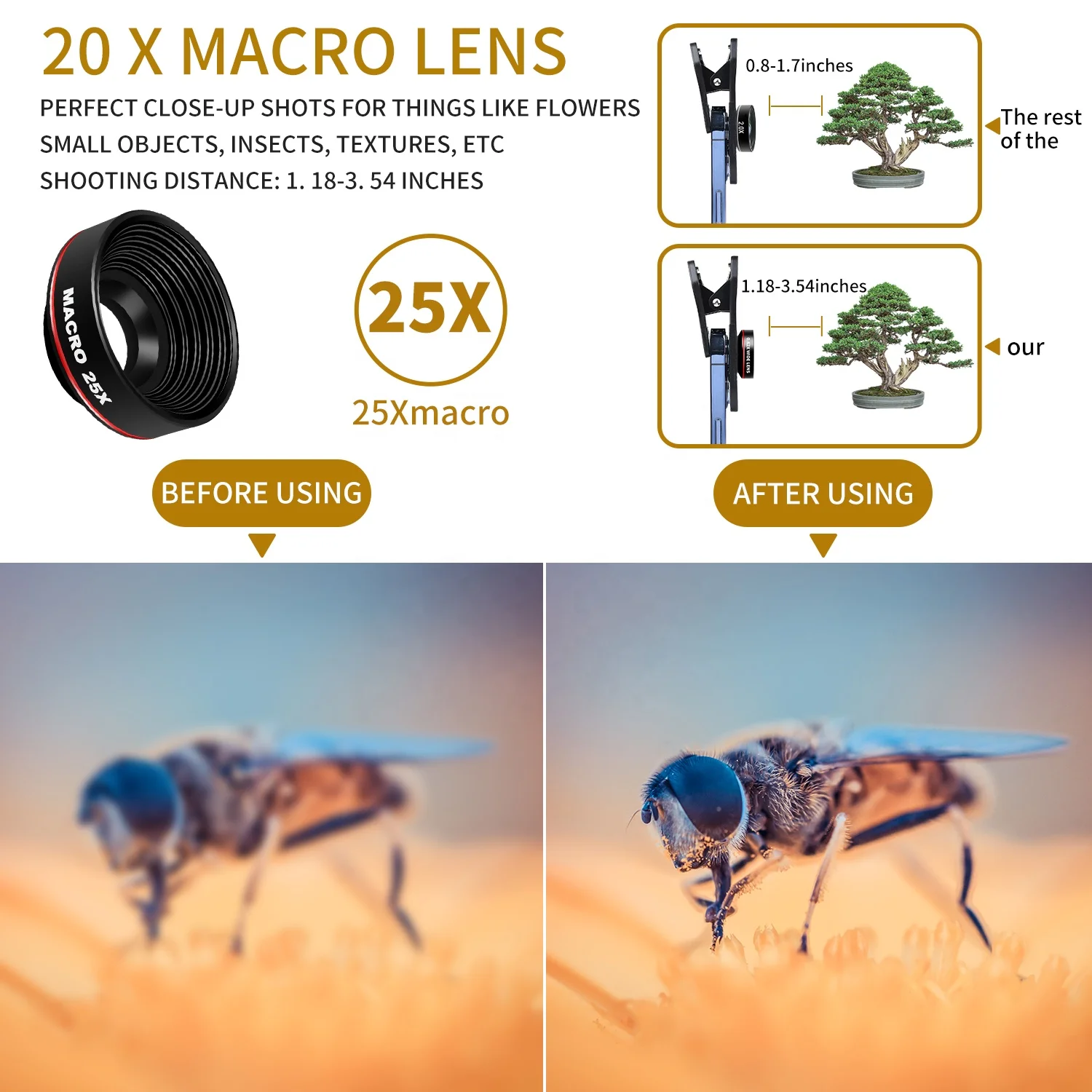 Brand Quality 180 Degree Fish Eye Lens+0.62X Wide Angle+25X Macro Lens Universal HD Mobile Phone Lens Kit for iPhone Android