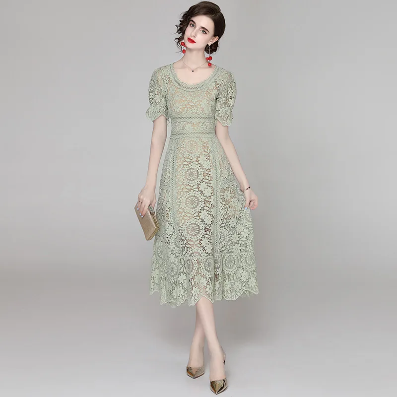 Clothing manufacturer customizes water-soluble lace dress, high-quality hollow hook flower dress, small order customization logo