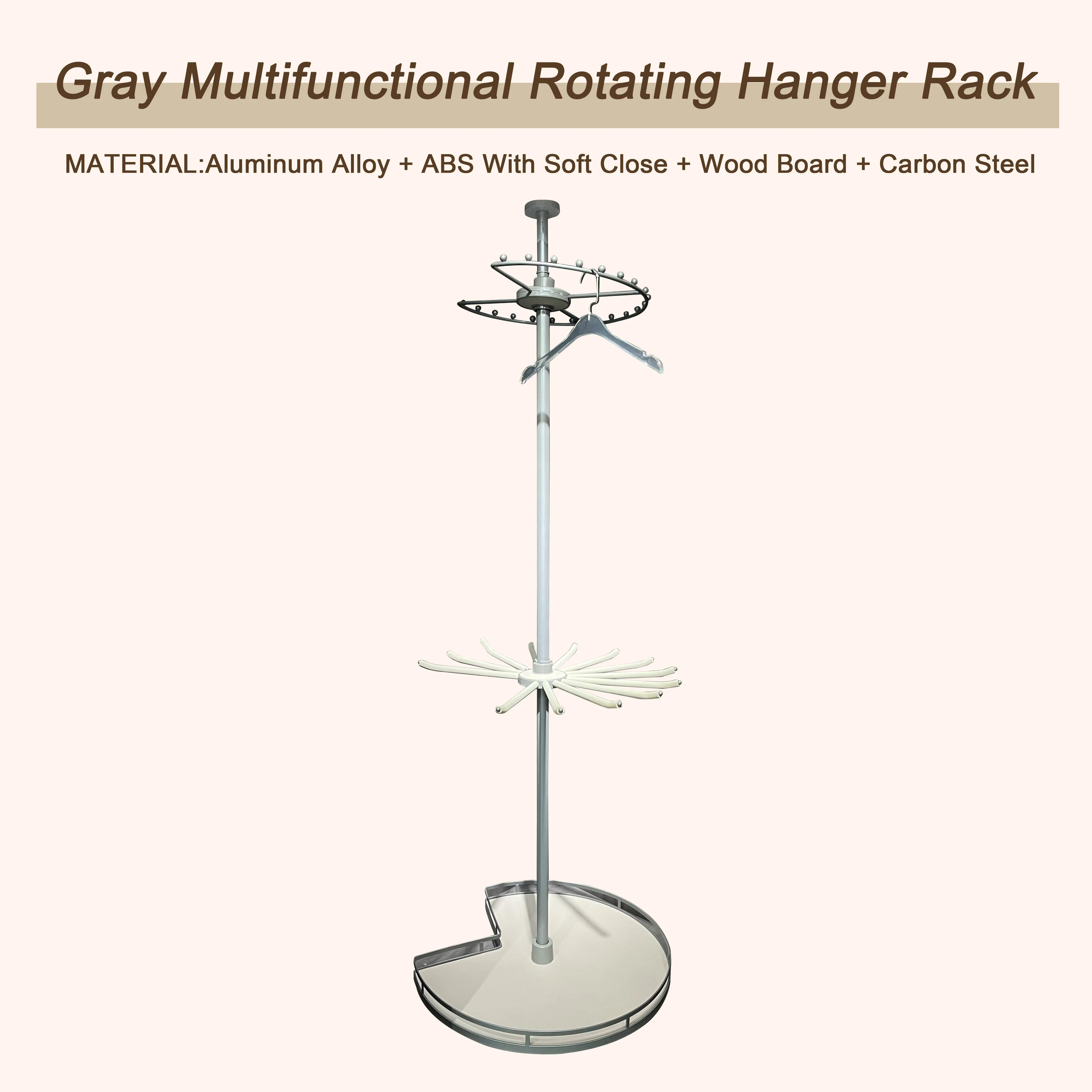 Multipurpose Hanger 48kg for Clothes and Shoes Stands Revolving 270 Degree Three Layer Gray Multifunctional Rotating Hanger Rack