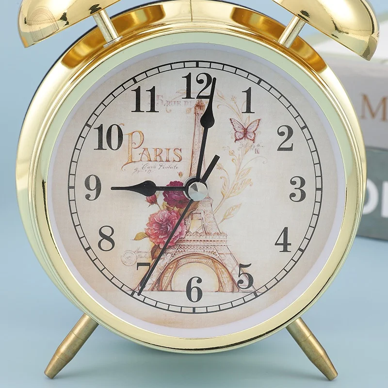 Twin Bell Desk Clock Table Watch Warm Color Night Light Bell Alarm Clocks Desktop Bedside Office Lunch Break Bedroom Decor