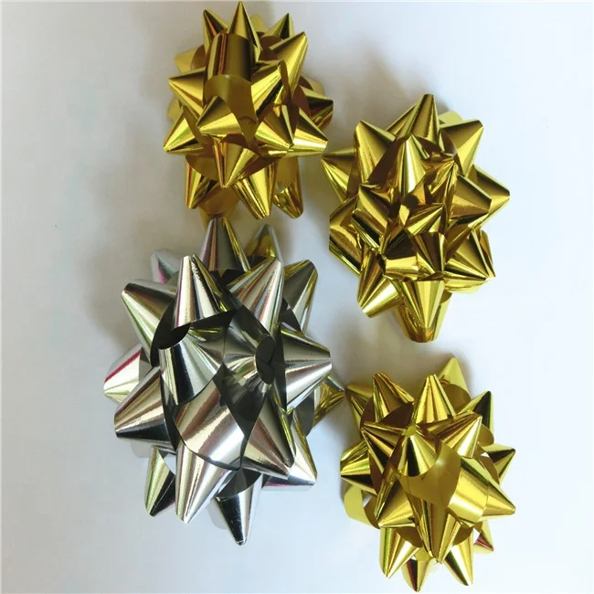 metallic star ribbon bow gift package